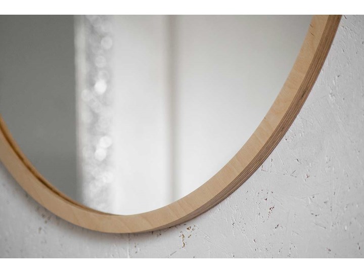Lustro Scandi Wood – okrągłe w ramie ze sklejki Ścienne Pomieszczenie Łazienka Lustro z ramą Pomieszczenie Przedpokój