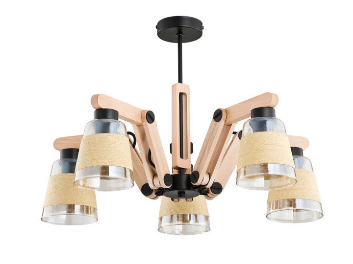 Nowoczesna Lampa sufitowa GRACE V drewno śr. 62cm Szkło Metal Żyrandol Styl Industrialny Kategoria Lampy wiszące