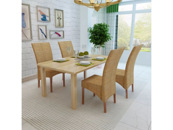 vidaXL Krzesła stołowe, 4 szt., brązowe, naturalny rattan Głębokość 62 cm Drewno Wysokość 93 cm Szerokość 45 cm Kolor Beżowy