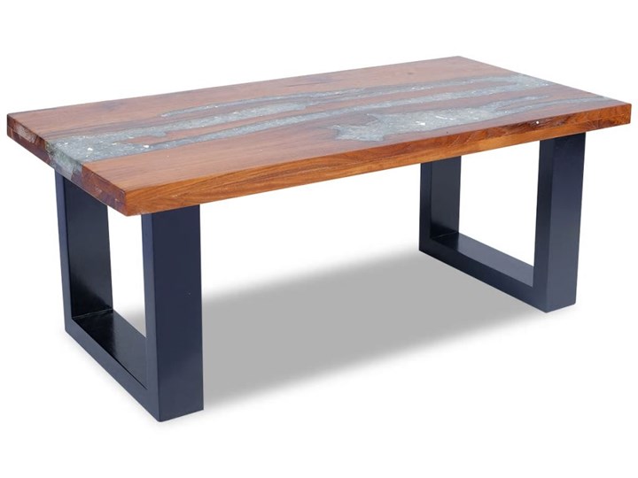 vidaXL Stolik kawowy z drewna tekowego i żywicy, 100x50 cm Drewno Kolor Brązowy