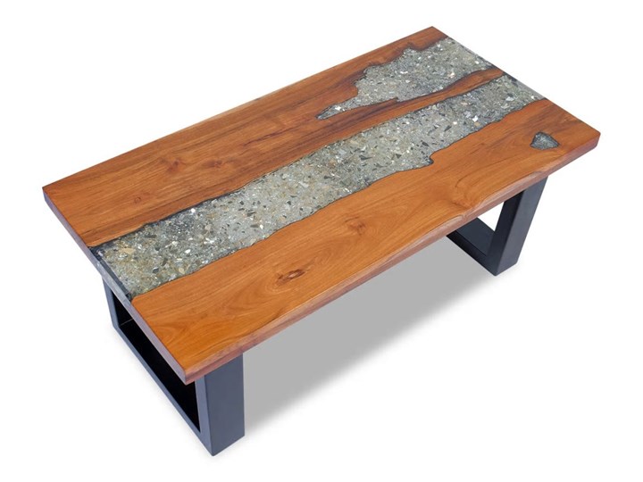 vidaXL Stolik kawowy z drewna tekowego i żywicy, 100x50 cm Styl Rustykalny Drewno Kształt blatu Prostokątne
