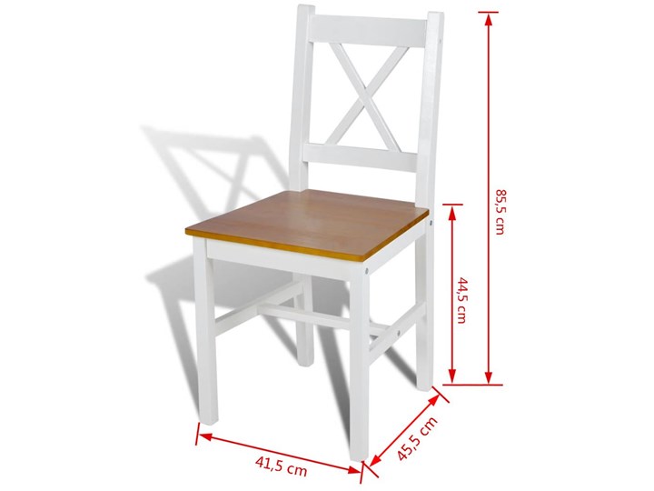 vidaXL Krzesła stołowe, 2 szt., białe, drewno sosnowe Głębokość 45,5 cm Szerokość 41,5 cm Wysokość 85,5 cm Kolor Brązowy Głębokość 45 cm Wysokość 86 cm Kolor Biały