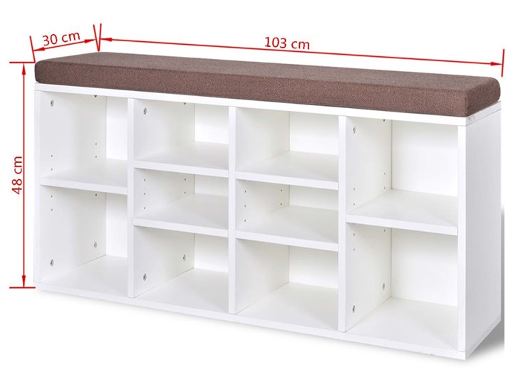 vidaXL Ławka z półką na buty, 10 przegródek, biała Materiał obicia Tkanina
