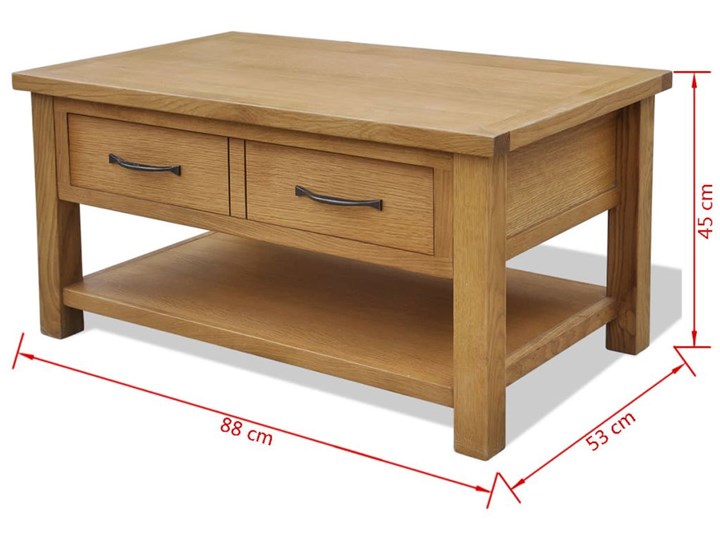 vidaXL Stolik kawowy, 88 x 53 x 45 cm, lite drewno dębowe Kolor Brązowy Rodzaj nóg Płozy