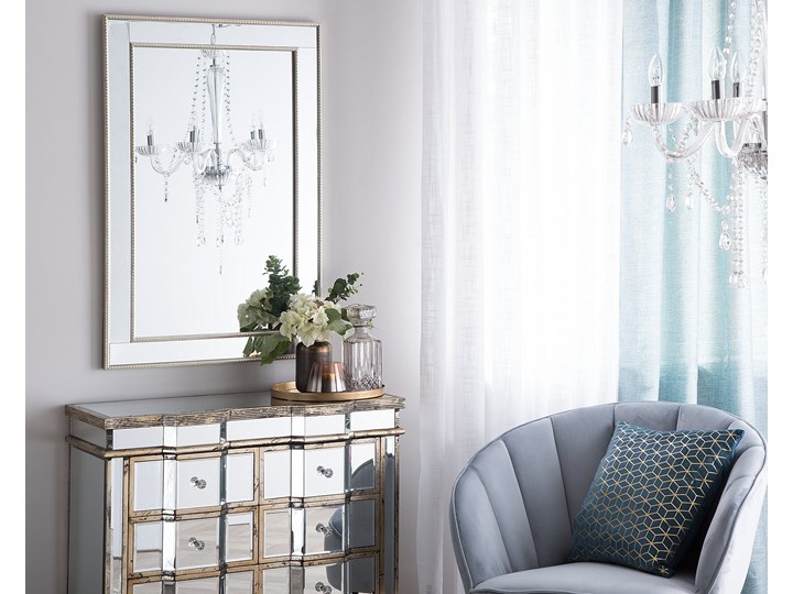 Lustro ścienne wiszące srebrne 60 x 90 cm Prostokątne Pomieszczenie Garderoba Lustro z ramą Styl Klasyczny