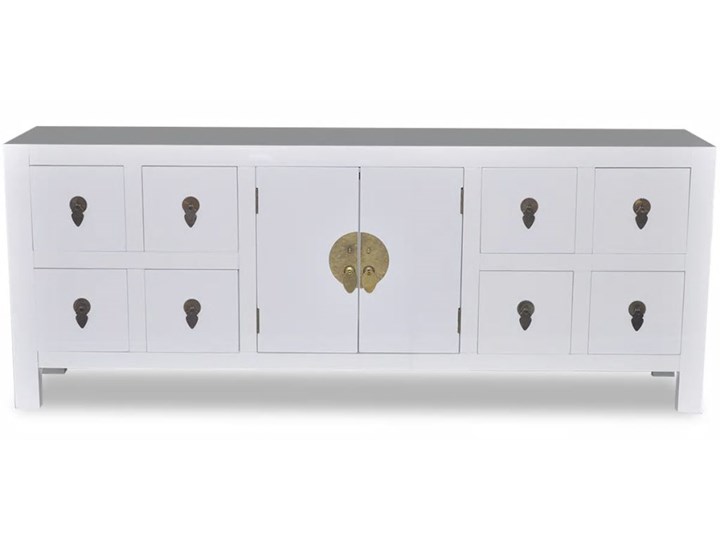 vidaXL Drewniana komoda azjatycka z 8 szufladami i 2 drzwiami Sosna Głębokość 24 cm Z szafkami Płyta MDF Drewno Pomieszczenie Sypialnia