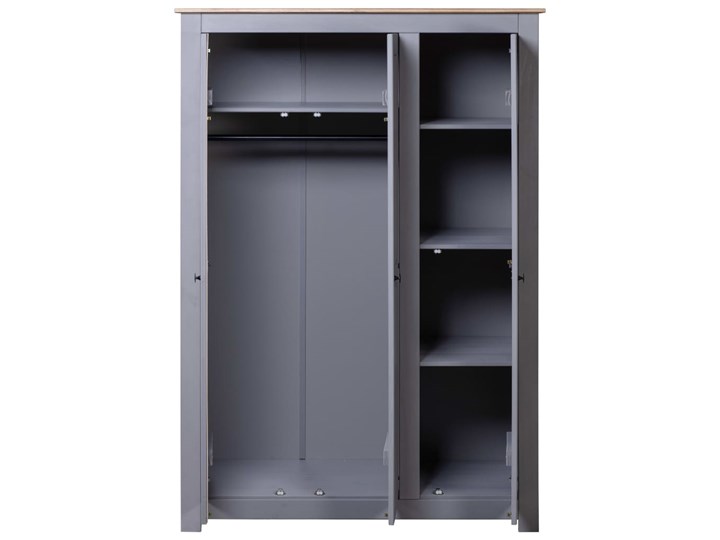 vidaXL Szafa trzydrzwiowa, szara, 118x50x171,5 cm, sosna, seria Panama Drewno Szerokość 118 cm Głębokość 50 cm Kolor Szary