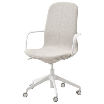 IKEA LÅNGFJÄLL Krzesło konferencyjne z podłokiet, Gunnared beżowy/biały, Przetestowano dla: 110 kg