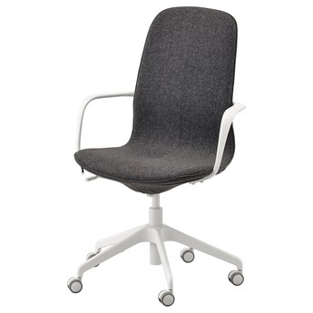 IKEA LÅNGFJÄLL Krzesło konferencyjne z podłokiet, Gunnared ciemnoszary/biały, Przetestowano dla: 110 kg