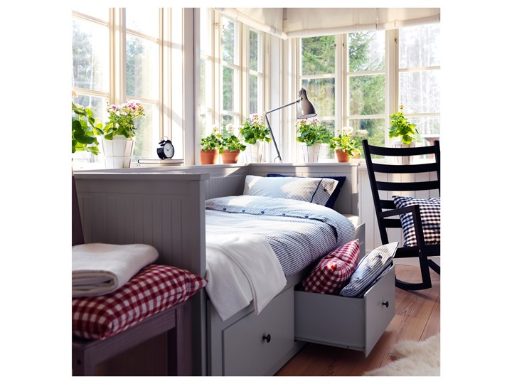 HEMNES Leżanka z 3 szufladami, 2 materace Rozmiar materaca 80x200 cm Podwójne Kolor Szary