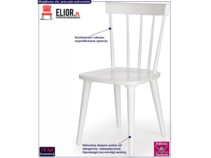 Skandynawskie krzesło patyczak Ulvin - białe Tradycyjne Wysokość 89 cm Szerokość 50 cm Styl Industrialny