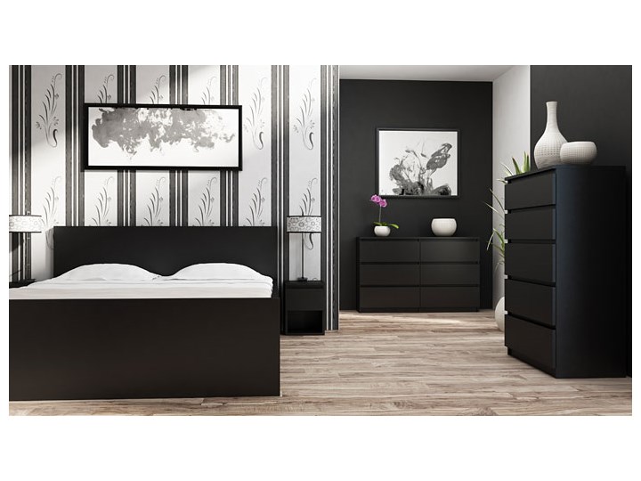 Komoda Marea 2X 140 cm - czarna Szerokość 138 cm Pomieszczenie Garderoba Wysokość 77 cm Z szufladami Styl Nowoczesny