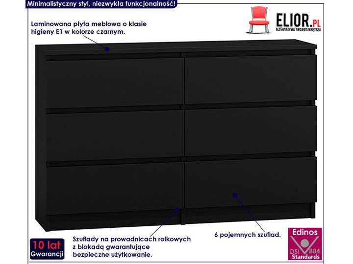 Komoda Marea 2X 140 cm - czarna Z szufladami Wysokość 77 cm Szerokość 138 cm Pomieszczenie Garderoba Styl Minimalistyczny