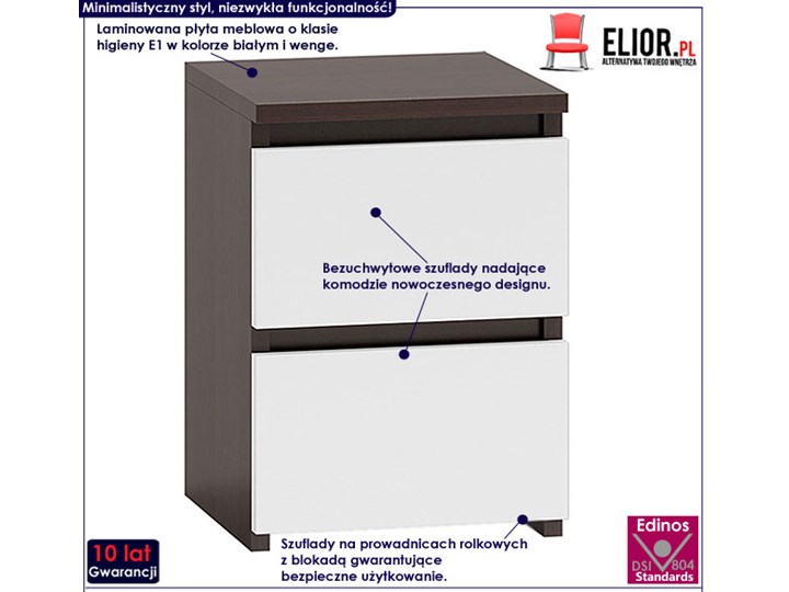 Szafka nocna Siena 2X - biała + wenge Styl Minimalistyczny