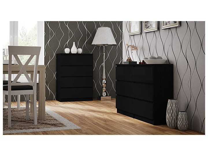 Komoda Letia - czarna Głębokość 40 cm Szerokość 70 cm Wysokość 96 cm Kolor Czarny Z szufladami Pomieszczenie Salon