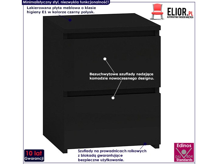 Lakierowana szafka nocna Siena 4X - czarny połysk Styl Minimalistyczny