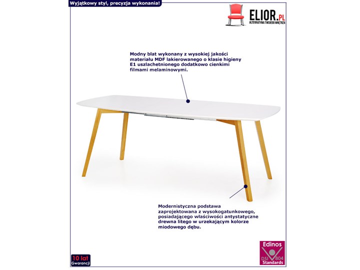 Minimalistyczny stół Modeo - drewniany Rozkładanie Drewno Wysokość 76 cm Długość 135 cm Kształt blatu Prostokątny