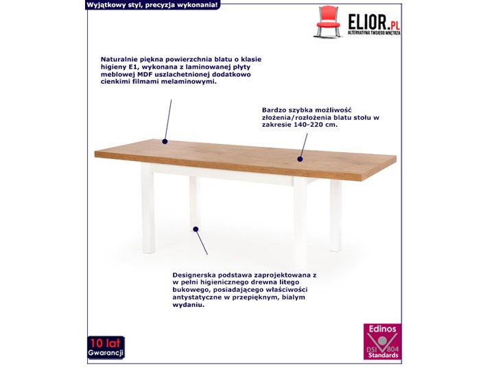 Modernistyczny stół do kuchni Selen - rozkładany Długość 140 cm Drewno Szerokość 140 cm Wysokość 76 cm Styl Minimalistyczny