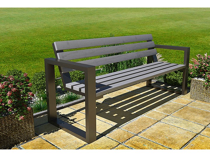 Ławka ogrodowa Norin Gray 150cm Długość 150 cm Stal Z oparciem Drewno Kolor Szary