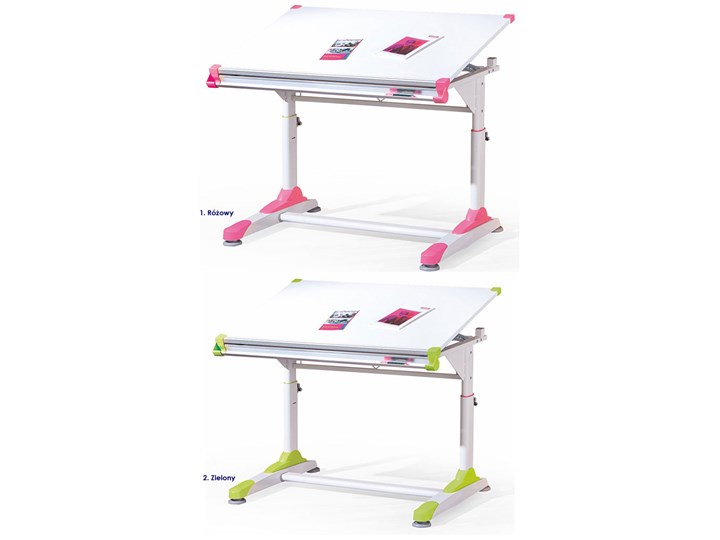 Młodzieżowe biurko regulowane Figar Płyta MDF Szerokość 66 cm Szerokość 100 cm Drewno Styl Nowoczesny Płyta meblowa Głębokość 66 cm Kolor Różowy