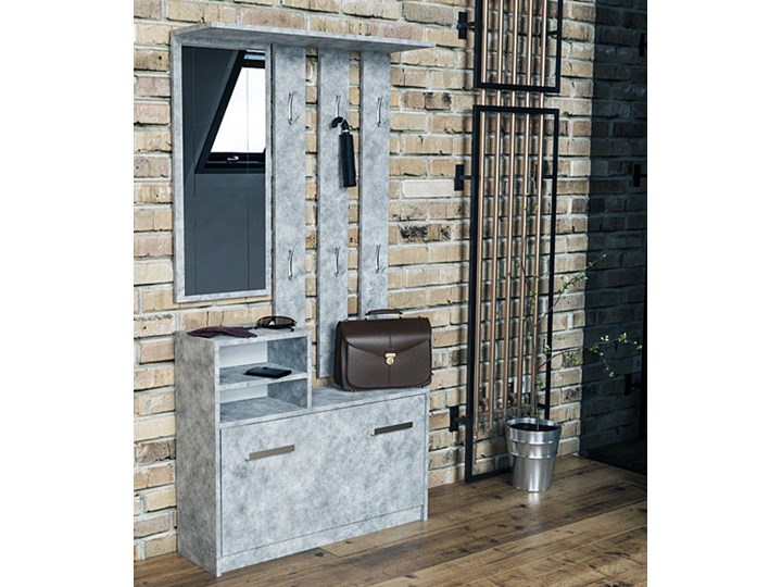 Industrialna garderoba z szafką na buty Salma - beton Pomieszczenie Przedpokój Kategoria Zestawy mebli do sypialni