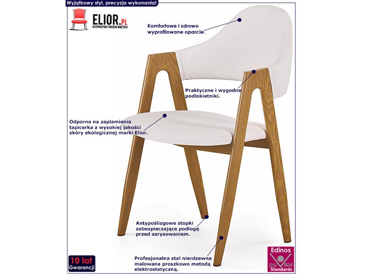 Krzesło z podłokietnikami Ebris - białe Z podłokietnikiem Szerokość 53 cm Wysokość 80 cm Styl Skandynawski