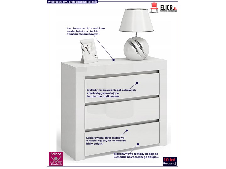 Lakierowana komoda Lorena 5X - biały połysk Szerokość 80 cm Głębokość 40 cm Z szufladami Kategoria Komody