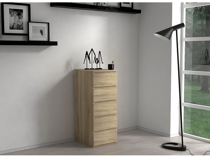 Wysoka komoda Luvia - dąb sonoma Drewno Głębokość 45 cm Wysokość 111 cm Z szufladami Styl Nowoczesny