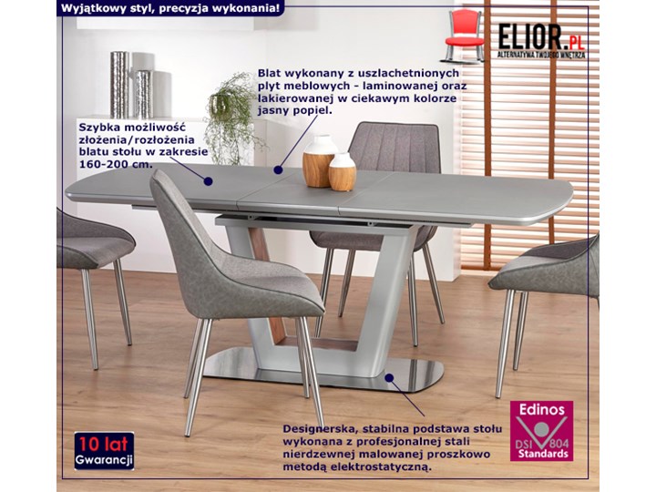 Rozkładany stół Tanum - jasny popiel Długość 200 cm Stal Wysokość 76 cm Płyta MDF Szerokość 90 cm Długość 160 cm Długość 90 cm Kolor Szary