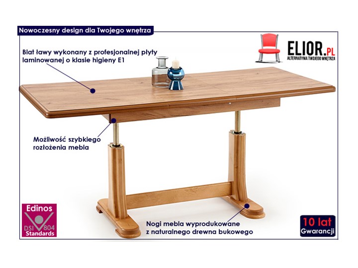 Rozkładany ławostół Kartex - dąb craft Wysokość 60 cm Funkcje Rozkładane