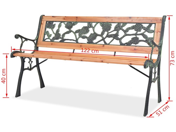 Drewniana ławka ogrodowa Rosa Długość 122 cm Kolor Brązowy Drewno Z oparciem Kolor Czarny