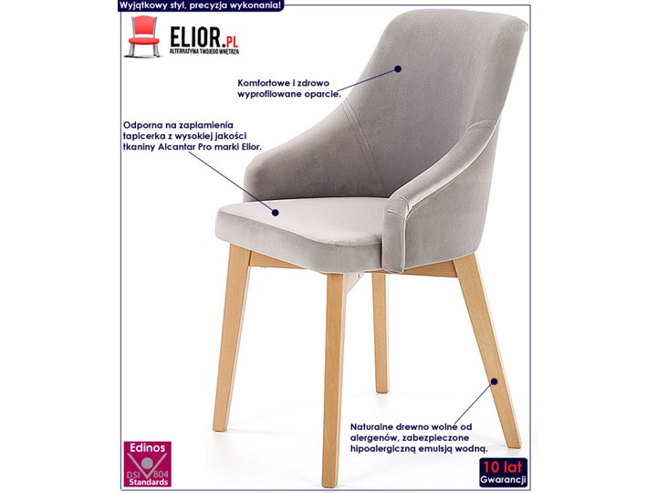 Krzesło drewniane Altex 2X - popiel + dąb miodowy Drewno Tapicerowane Wysokość 86 cm Szerokość 57 cm Styl Skandynawski