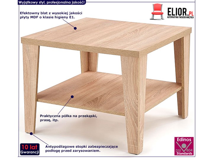 Kwadratowa ława Sarea 2X - dąb sonoma Wysokość 54 cm Styl Nowoczesny
