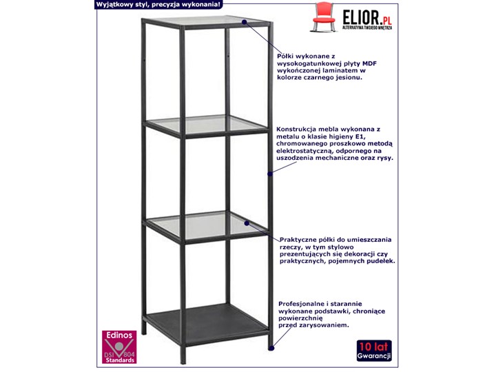 Regał Esmond - czarny Wysokość 120 cm Uniwersalne Na dekoracje Szerokość 35 cm Typ Stojące