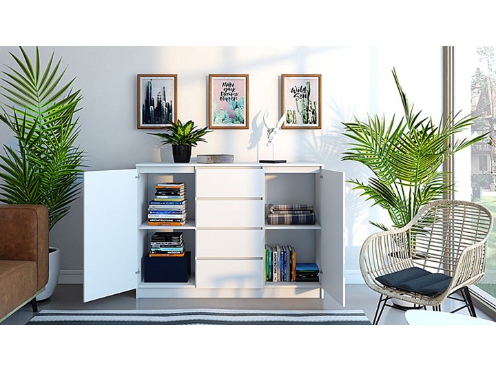 Komoda Intia 2X - biała Szerokość 40 cm Z szafkami i szufladami Kolor Biały Wysokość 97 cm Styl Nowoczesny