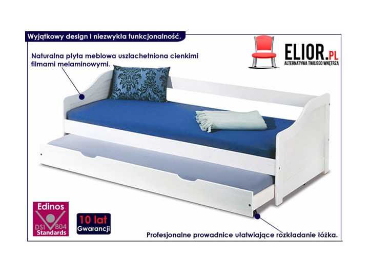 Dwuosobowe łóżko rozsuwane Legis - białe Tradycyjne Płyta MDF Rozmiar materaca 90x200 cm Kolor Biały