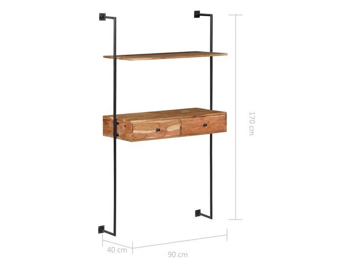 Drewniane biurko ścienne Tant - brązowe Drewno Szerokość 90 cm Szerokość 40 cm Styl Industrialny
