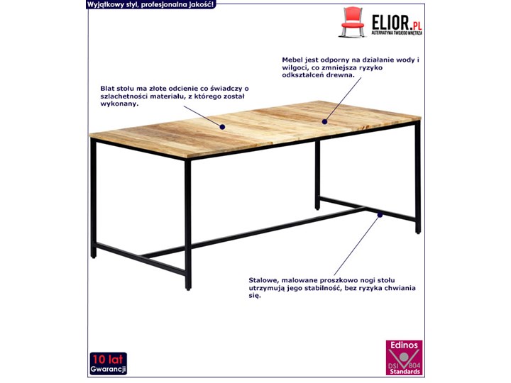 Stół industrialny z drewna mango Avis 3X – jasnobrązowy Drewno Pomieszczenie Stoły konferencyjne Długość 180 cm Szerokość 90 cm Wysokość 75 cm Kolor Beżowy