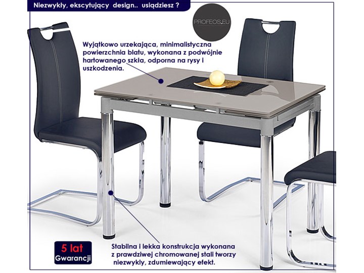Szklany stół rozkładany Promex - czarny Kategoria Stoły kuchenne Wysokość 75 cm Szkło Szerokość 70 cm Długość 96 cm Styl Nowoczesny