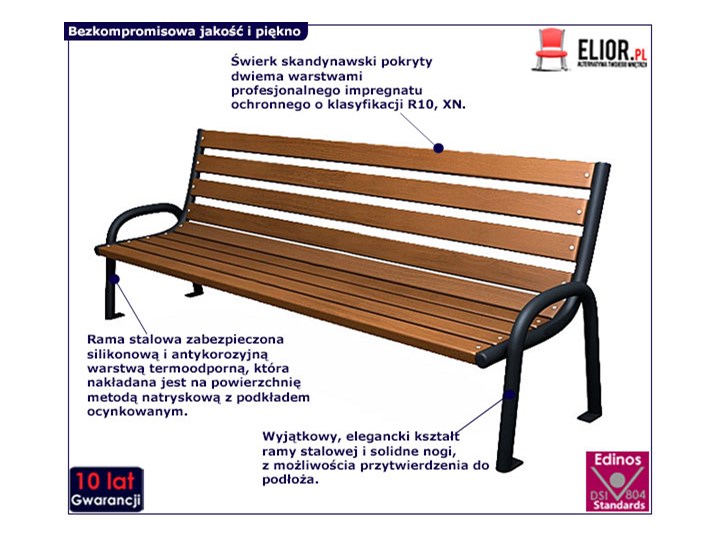 Stalowa ławka parkowa Valkiria 2V - palisander Z oparciem Długość 174 cm Kategoria Ławki ogrodowe