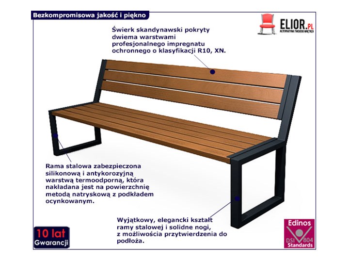 Nowoczesna industrialna ławka Valkiria 3V - palisander Z oparciem Stal Długość 162 cm Drewno Styl Nowoczesny