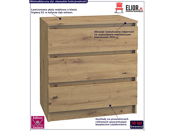 Komoda Eliva - dąb artisan Drewno Z szufladami Pomieszczenie Sypialnia