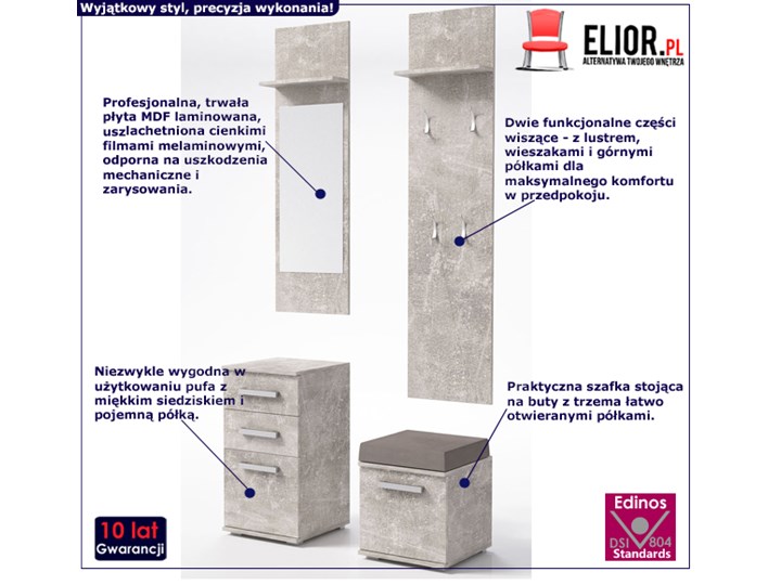 Minimalistyczna garderoba Dimmi - beton Kategoria Zestawy mebli do sypialni