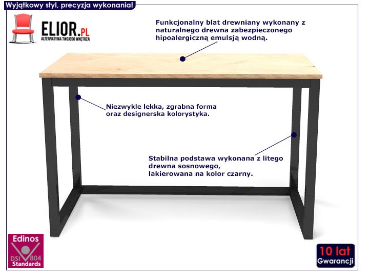 Minimalistyczne biurko drewniane Inelo T3 Styl Industrialny Biurko tradycyjne Szerokość 100 cm Głębokość 50 cm Drewno Kolor Beżowy