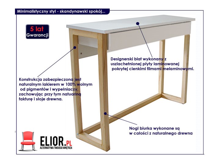 Skandynawska konsola Inelo Z4 Drewno Z szufladą Sosna Wysokość 75 cm Szerokość 32 cm Rodzaj nóg Płozy