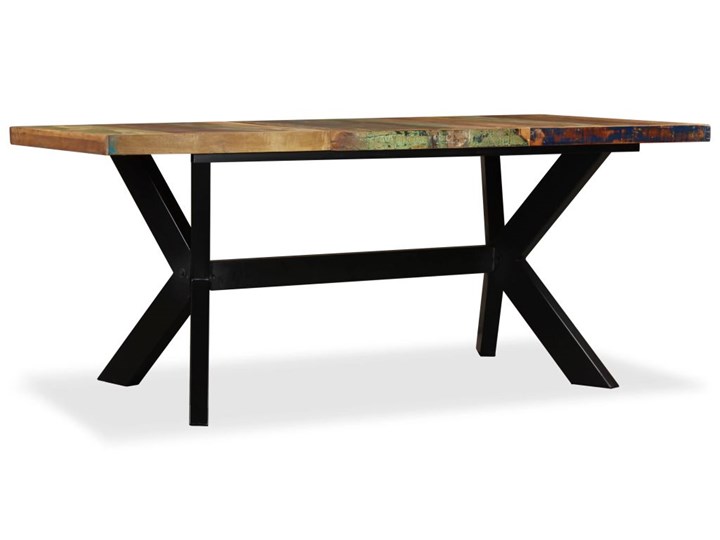 vidaXL Stół jadalniany, drewno odzyskane, stalowe nogi krzyżowe, 180cm Wysokość 76 cm Metal Styl Vintage