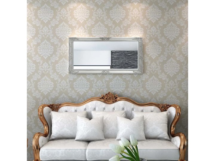 vidaXL Lustro ścienne w stylu barokowym, 120x60 cm, srebrne Lustro z ramą Prostokątne Kolor Srebrny