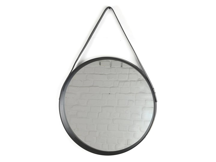 LUSTRO OKRĄGŁE CZARNE NA PASKU LOFT RETRO 52CM