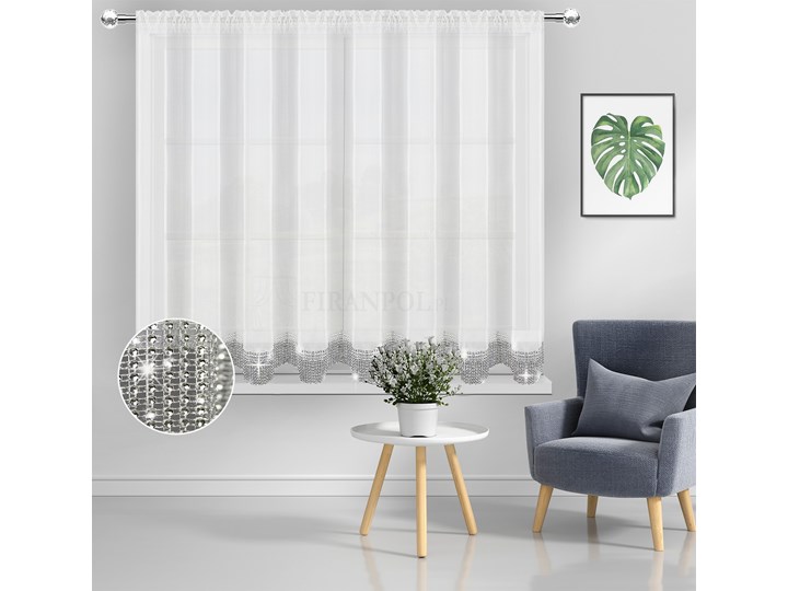 Gotowa FIRANA Z CYRKONIAMI wys.150 cm KOLEKCJA DIAMOND Pomieszczenie Jadalnia Firana klasyczna 400x150 cm Woal Typ Firany gotowe