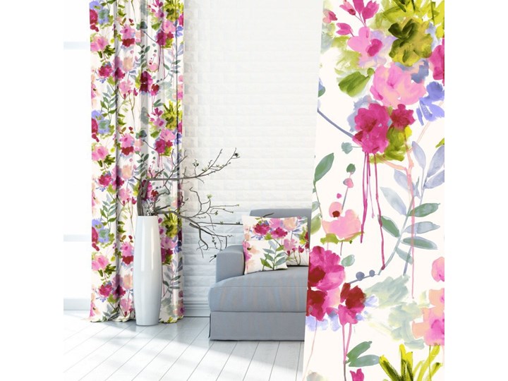 ZASŁONA W KWIATY GOTOWA NA PRZELOTKACH - 34111-002 145x250 cm Zasłona zaciemniająca Typ Zasłony gotowe Poliester Kolor Wielokolorowy